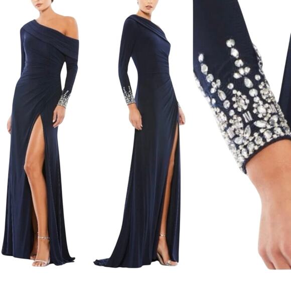 MAC DUGGAL 12231 Beaded Cuff Drop Shoulder Faux Wrap Gown, Size 4, New with Tag - Picture 2 of 16